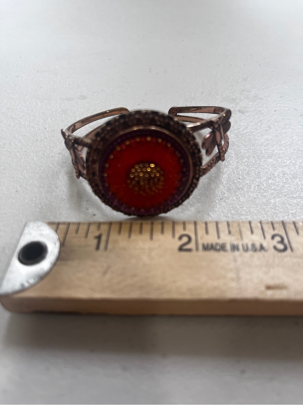 Boho Floral Enamel Copper Tone Orange Cuff Statement Bracelet - Picture 5 of 5